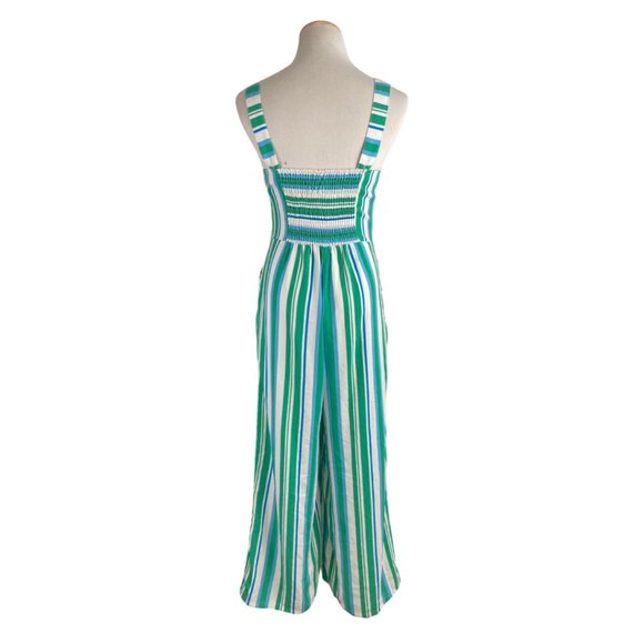 A NEW DAY Jumpsuit Size XS Green Blue Striped Bow Front Pockets Wide Legs Straps - Picture 3 of 4